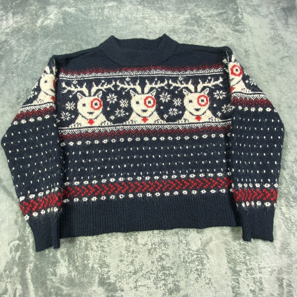 Target Bullseye‎ Dog Christmas Sweater Womens S Cozy Alpine Fair Isle Wool Blend